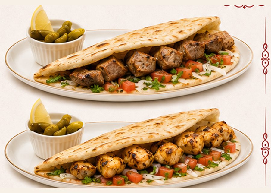 Kıbrıs pidesinde et şiş ve tavuk şiş servisi